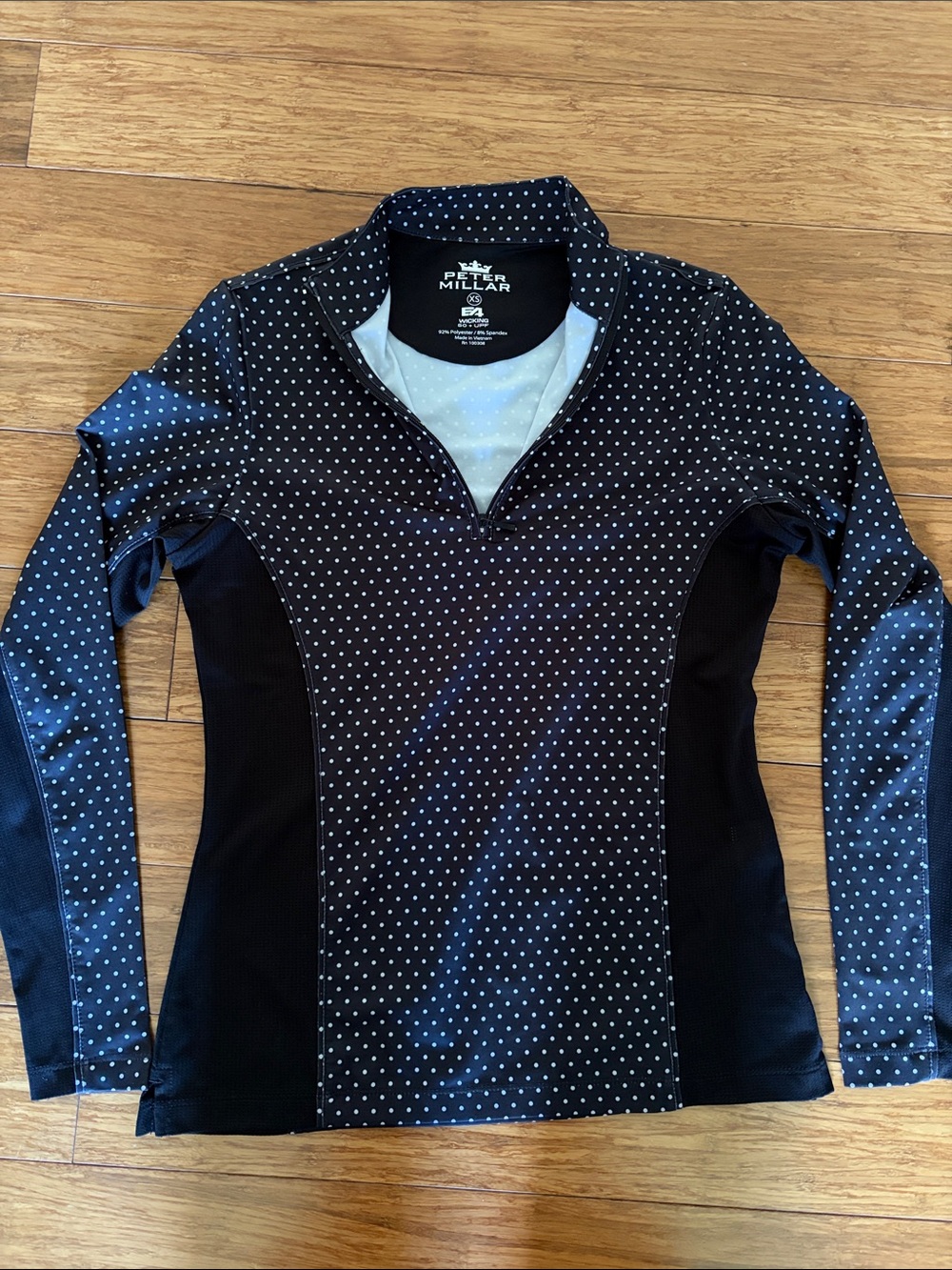 Peter Millar Black Long-Sleeve Quarter Zip with White Polka Dots